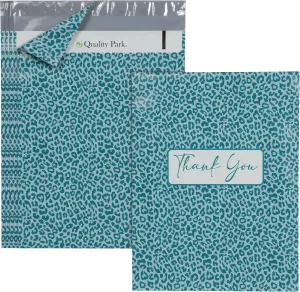 Quality Park Thank You Poly Mailers, 10 x13 Inch Shipping Envelopes, 100 Pack, Self Seal, Waterproof Shipping Bags for Clothing, Leopard (QUA89301)