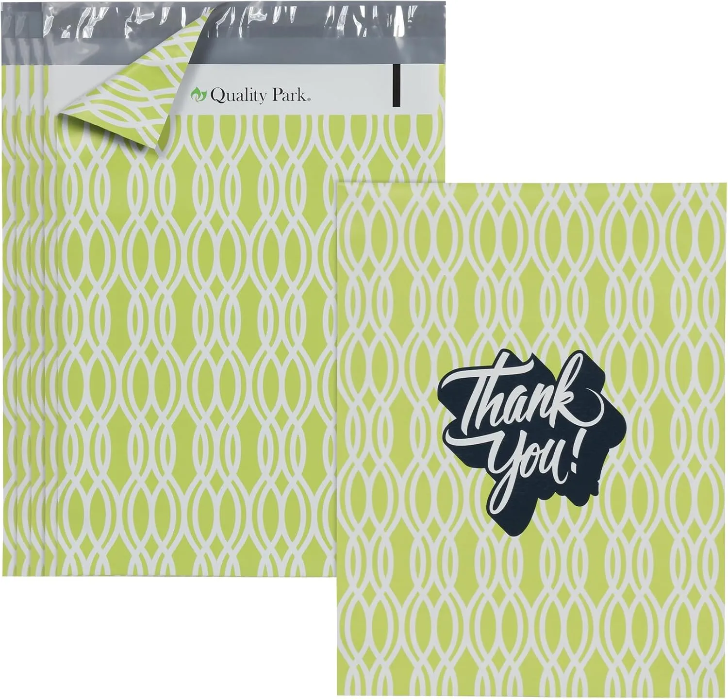 Quality Park Thank You Poly Mailers, 10 x13 Inch Shipping Envelopes, 100 Pack, Self Seal, Waterproof Shipping Bags for Clothing, Lime (QUA89303)