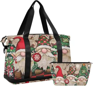 Red and Green Christmas Dwarfs Travel Duffel Bags Carry On Personal Item Bag with Adjustable Strap for Trekking 2 Pcs Set