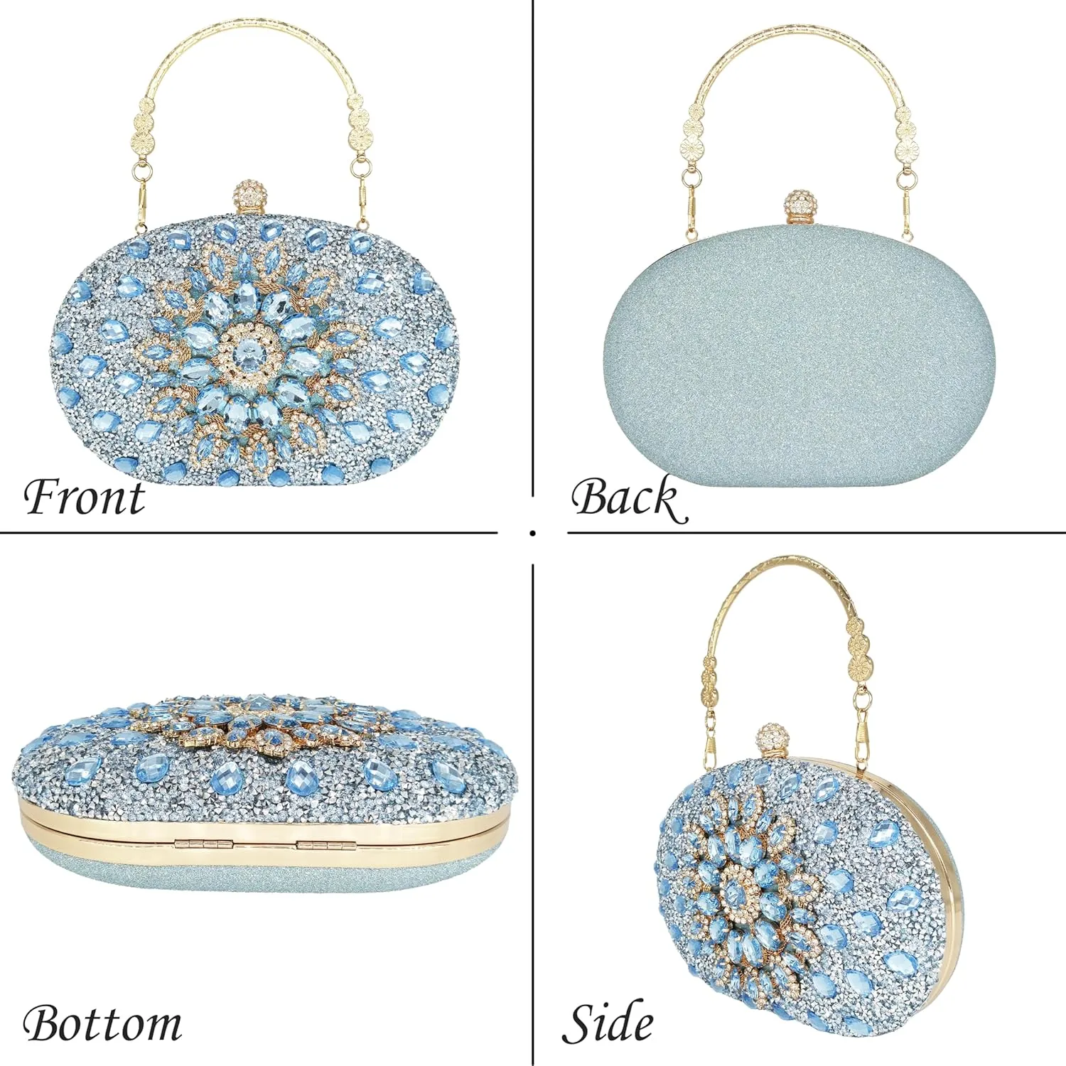 Rhinestone Clutch Purses for Women Evening Wedding Formal - Round Pearl Clasp Handbag - Crystal Diamond Bag