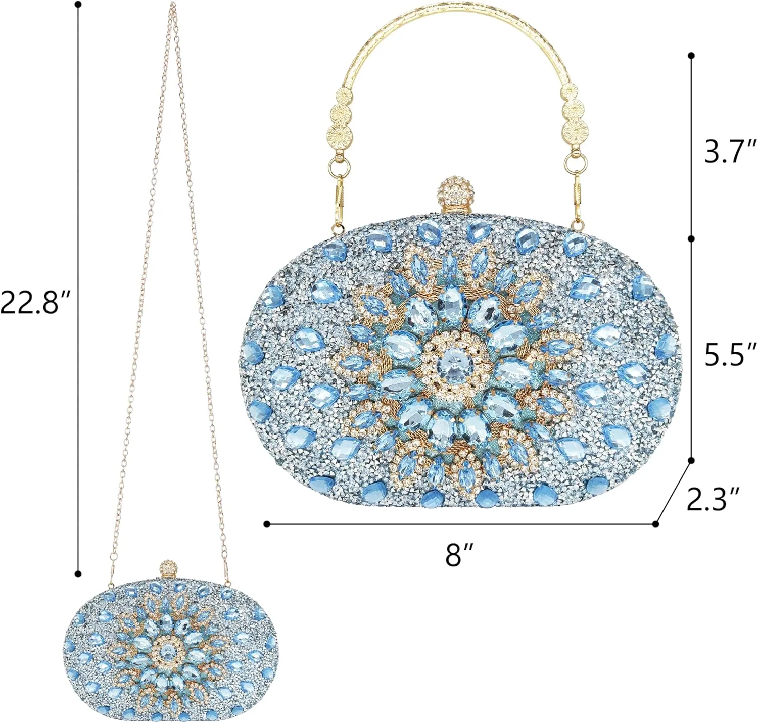 Rhinestone Clutch Purses for Women Evening Wedding Formal - Round Pearl Clasp Handbag - Crystal Diamond Bag