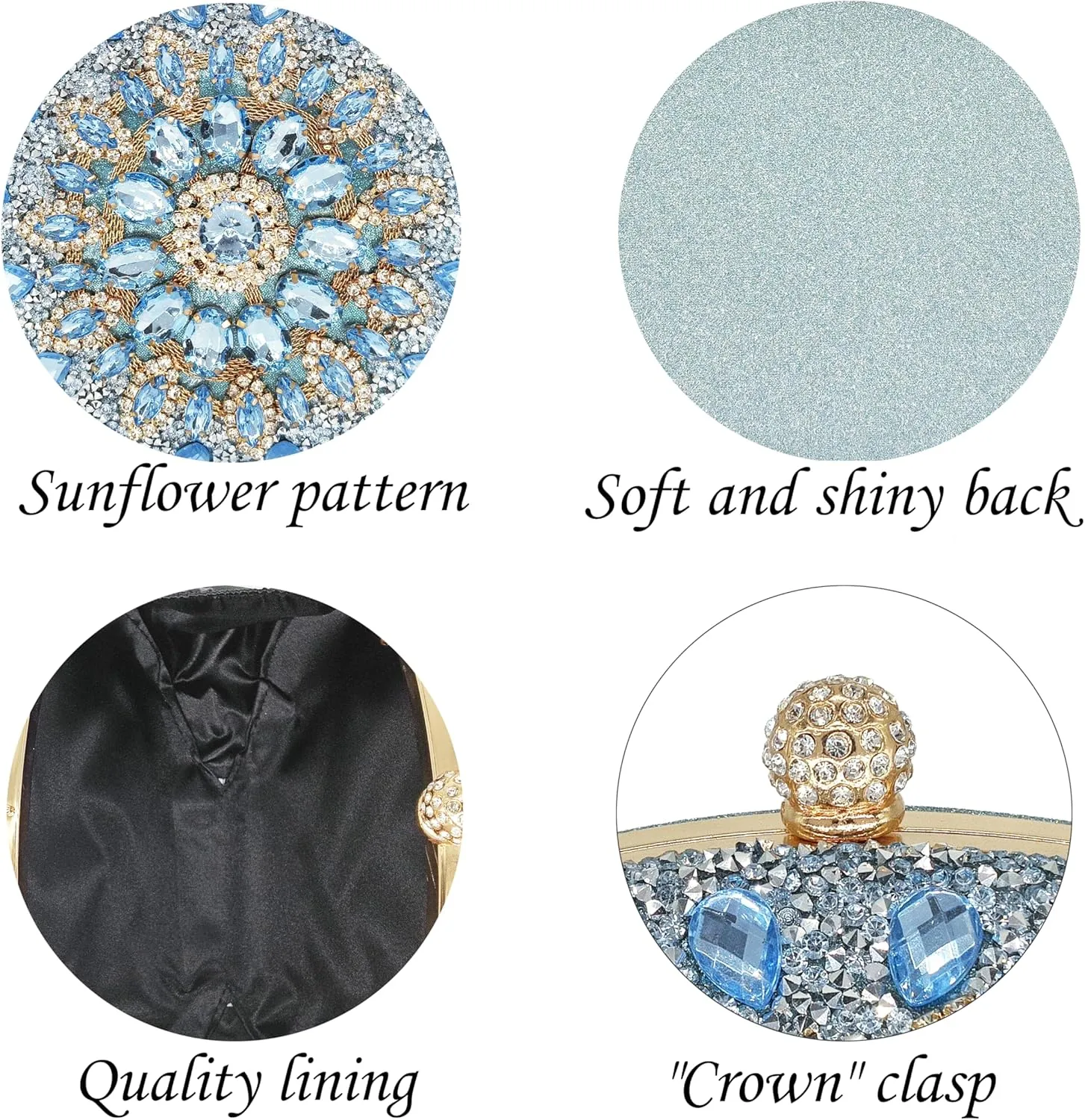 Rhinestone Clutch Purses for Women Evening Wedding Formal - Round Pearl Clasp Handbag - Crystal Diamond Bag