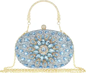 Rhinestone Clutch Purses for Women Evening Wedding Formal - Round Pearl Clasp Handbag - Crystal Diamond Bag