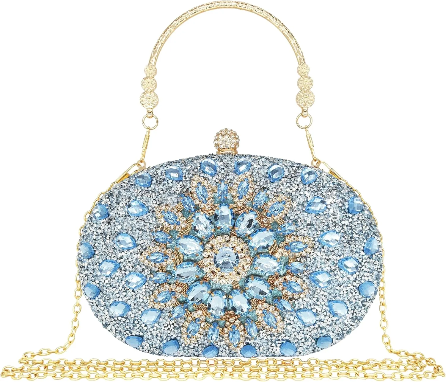 Rhinestone Clutch Purses for Women Evening Wedding Formal - Round Pearl Clasp Handbag - Crystal Diamond Bag