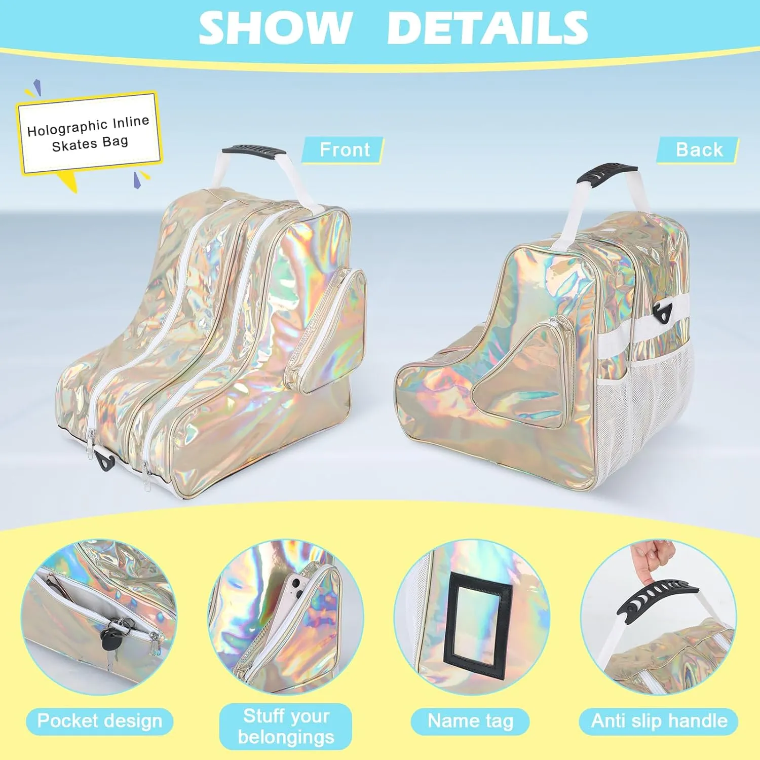 Roller Skate Bag with Adjustable Shoulder Strap Ice Skate Bag Inline Skates Bag Large Capacity Ice Skate Backpack Roller Skate Accessories for Kids Women Adults