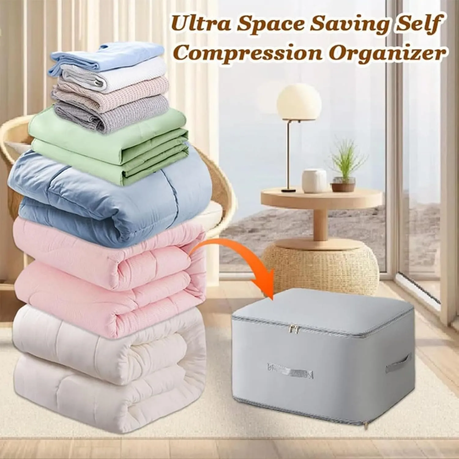 Romancte Ultra Space Saving Self Compression Organizer, Spiritukal Storage Bag Large Capacity, Self Compression Storage Bags for Comforters,Clothes, Blankets (Pink,Large)