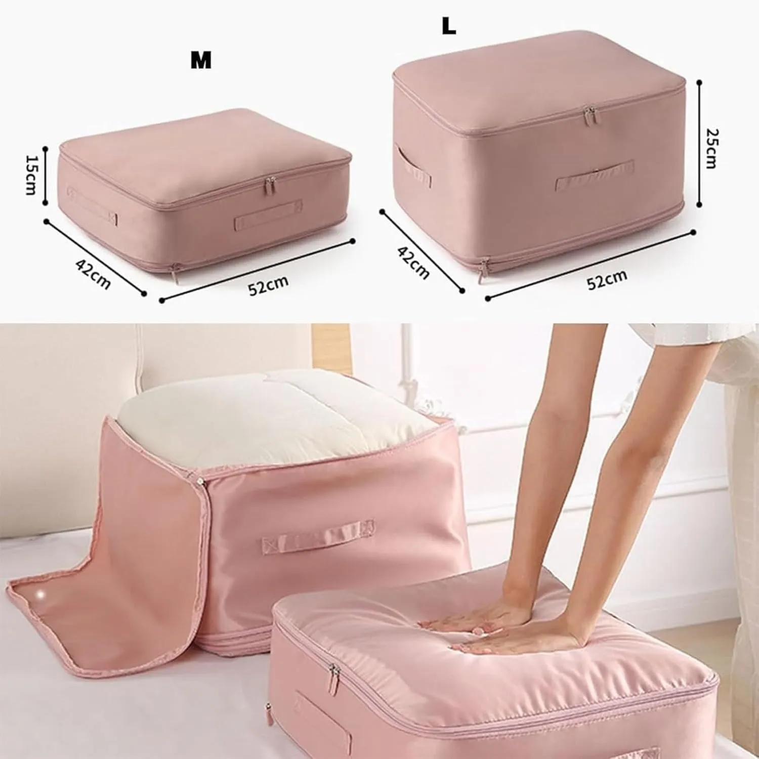 Romancte Ultra Space Saving Self Compression Organizer, Spiritukal Storage Bag Large Capacity, Self Compression Storage Bags for Comforters,Clothes, Blankets (Pink,Large)
