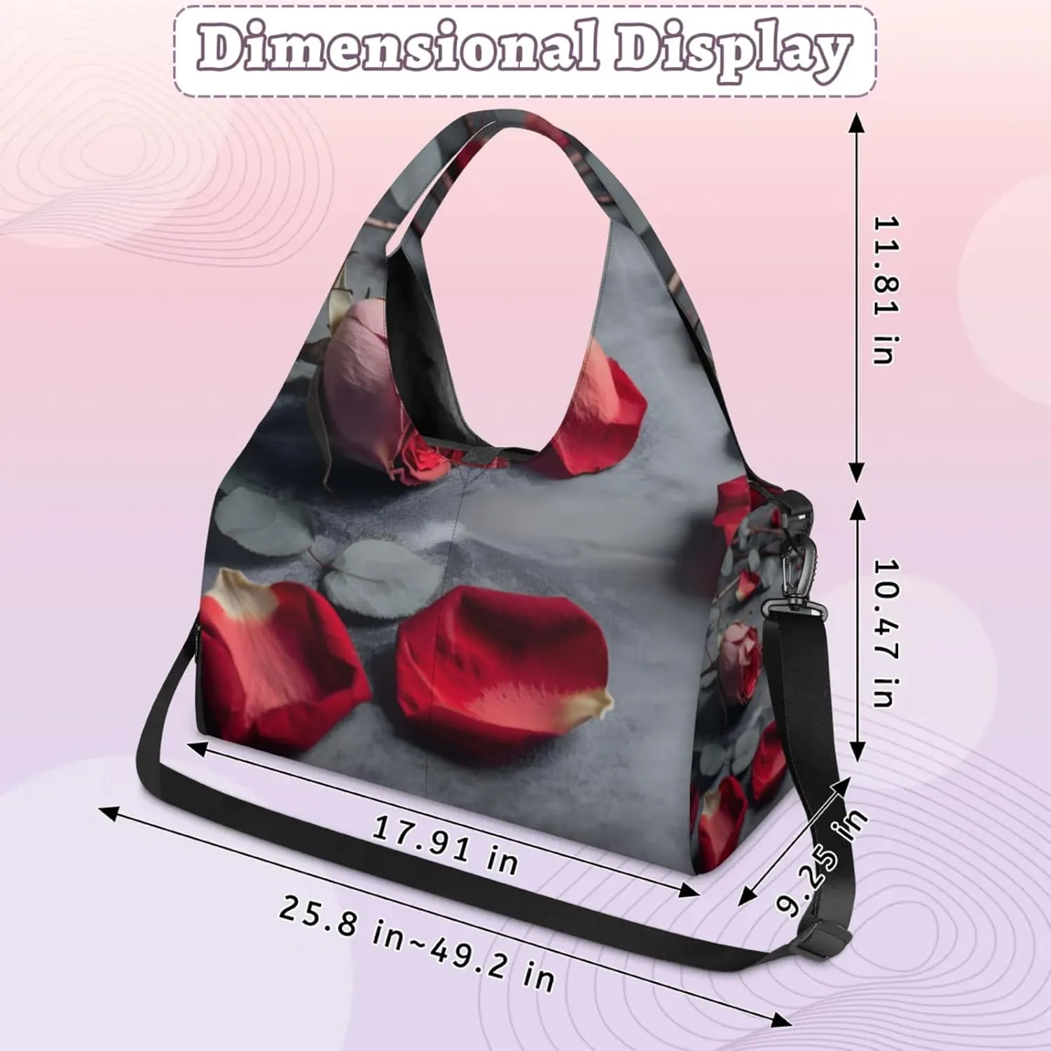 Rose Fragrant Petals Gym Bag Yoga Mat Tote for Women with Shoes Compartment Lightweight Duffle Travel Carrier Wet Dry Storage Pockets Adjustable Pilates Mats Shoulder Bags for Sport Swim