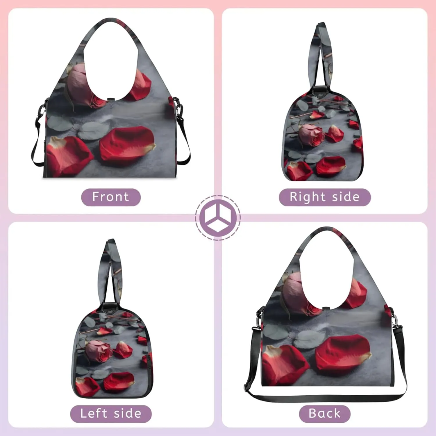 Rose Fragrant Petals Gym Bag Yoga Mat Tote for Women with Shoes Compartment Lightweight Duffle Travel Carrier Wet Dry Storage Pockets Adjustable Pilates Mats Shoulder Bags for Sport Swim