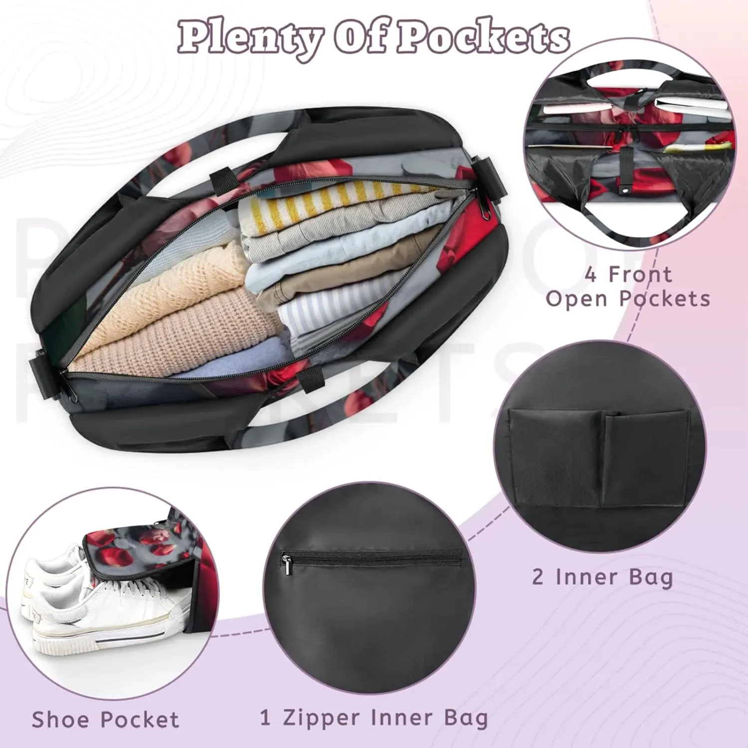 Rose Fragrant Petals Gym Bag Yoga Mat Tote for Women with Shoes Compartment Lightweight Duffle Travel Carrier Wet Dry Storage Pockets Adjustable Pilates Mats Shoulder Bags for Sport Swim