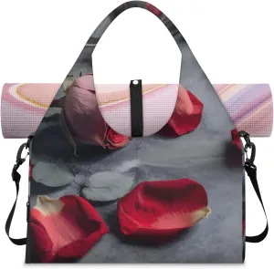 Rose Fragrant Petals Gym Bag Yoga Mat Tote for Women with Shoes Compartment Lightweight Duffle Travel Carrier Wet Dry Storage Pockets Adjustable Pilates Mats Shoulder Bags for Sport Swim