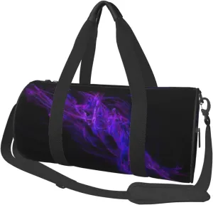 Round Duffle Bag Black Purple Abstract Unisex Travel Bag Duffle Bag