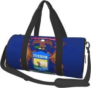 Round Duffle Bag Michigan Flag Unisex Travel Bag Duffle Bag