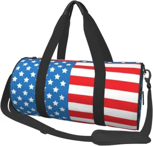 Round Duffle Bag USA Flag Patriotic Unisex Travel Bag Duffle Bag
