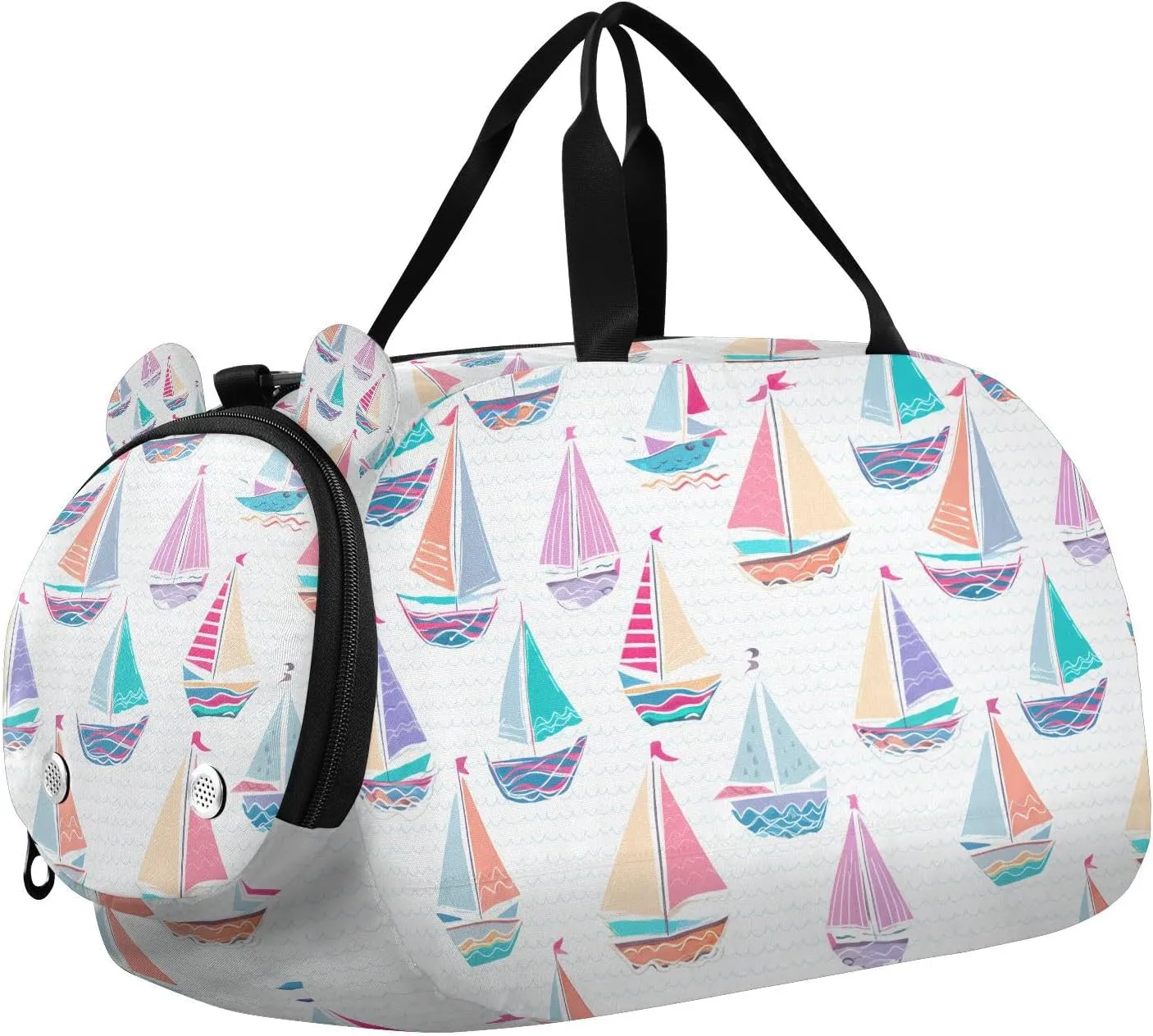 Sailboats and Wavy Lines Kids Duffle Bag, Overnight Travel Sport Gym Bags with Shoe Compartment for Boys & Girls