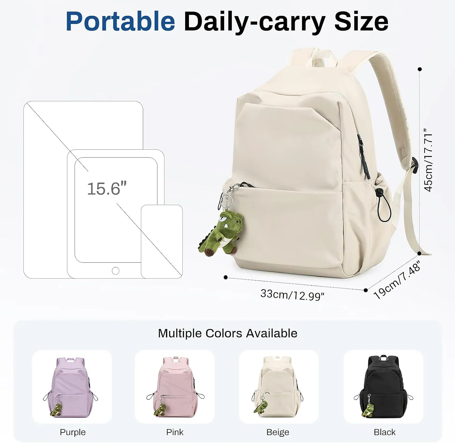 School Backpack for Teens, Lightweight School Bags for Girls Bookbag Casual College Backpack with Furry Doll, Geige