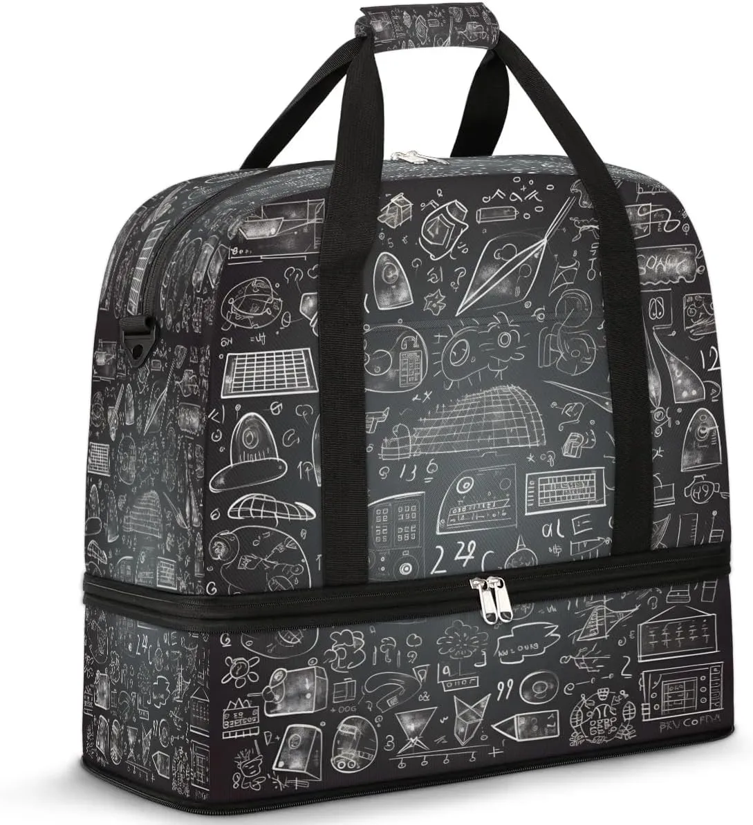 Science Chalkboard Travel Duffel Bag, Travel Essentials, Gym Bag for Women, Weekender Overnight Bag With Shoes Compartment, Carry On Bags for Airplanes