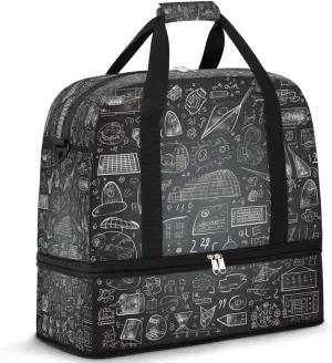 Science Chalkboard Travel Duffel Bag, Travel Essentials, Gym Bag for Women, Weekender Overnight Bag With Shoes Compartment, Carry On Bags for Airplanes