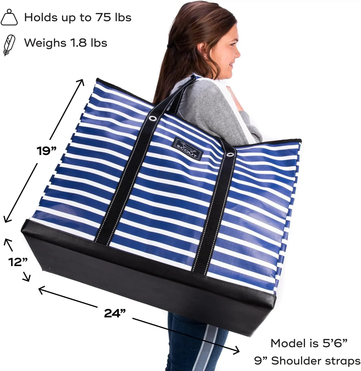 SCOUT 4 Boys Extra Large Tote Bag for Women - Utility Tote with Zipper Closure and Handles - Beach Bag, Storage, Travel Bag