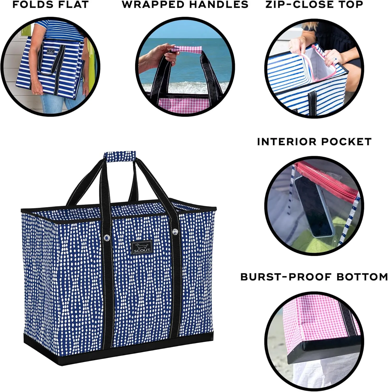 SCOUT 4 Boys Extra Large Tote Bag for Women - Utility Tote with Zipper Closure and Handles - Beach Bag, Storage, Travel Bag