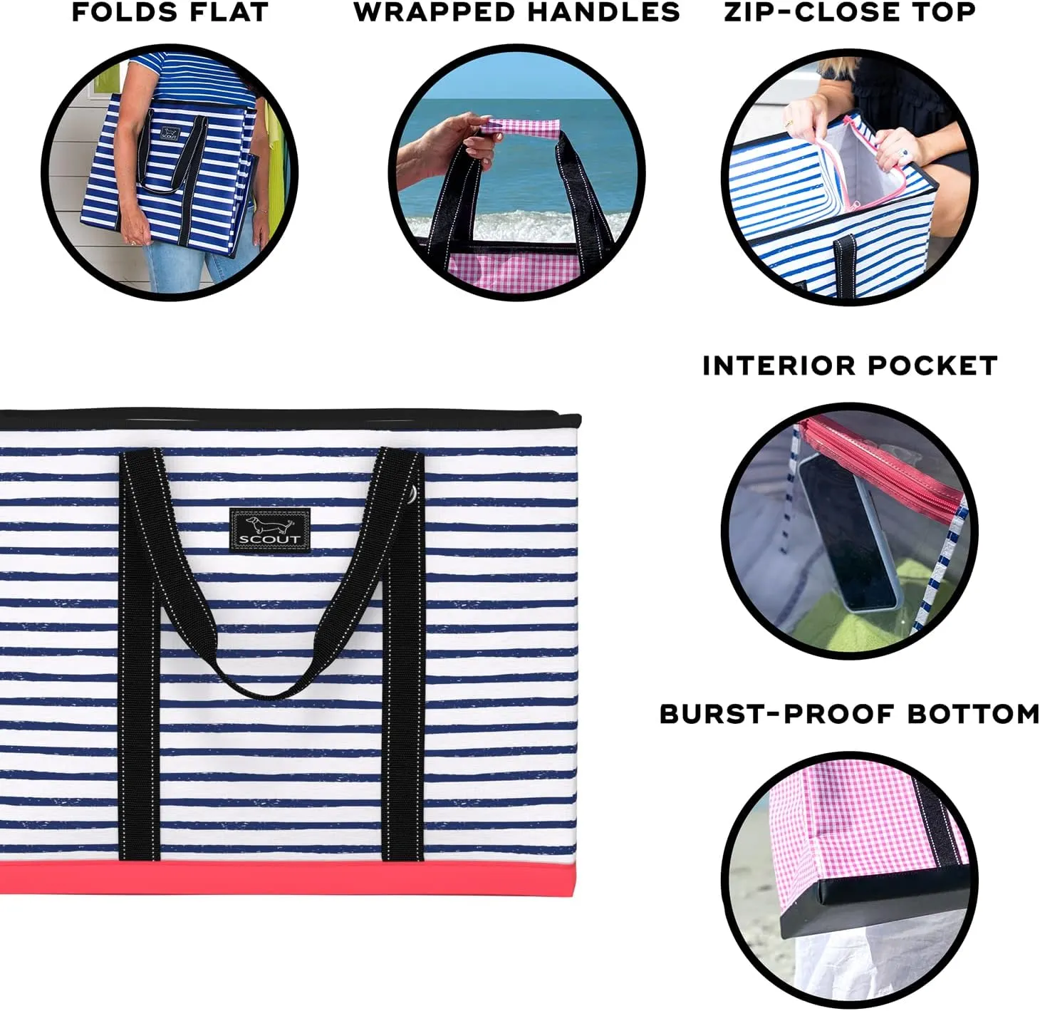 SCOUT 4 Boys Extra Large Tote Bag for Women - Utility Tote with Zipper Closure and Handles - Beach Bag, Storage, Travel Bag