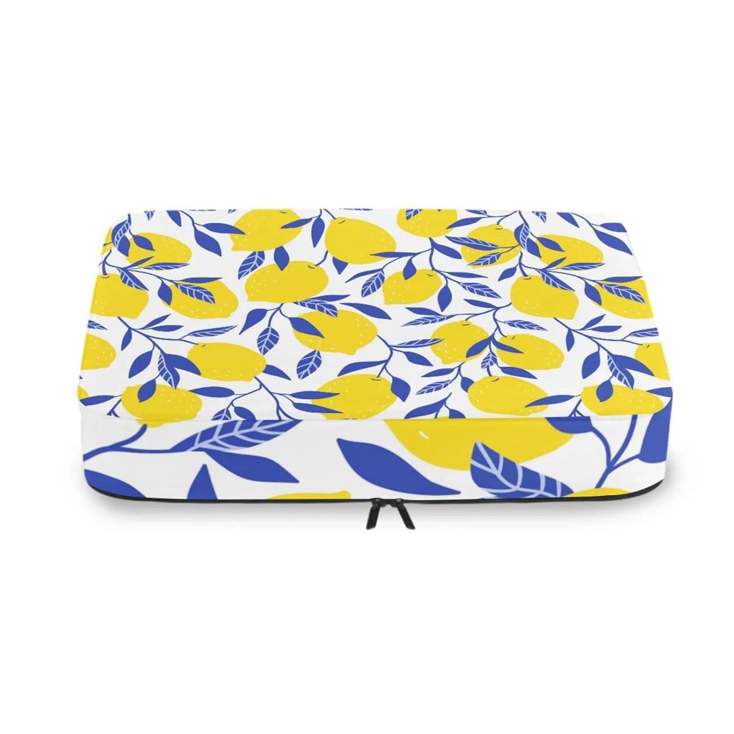 Seamless Tropical Yellow Lemons Blue Leaves on White 4 Set Packing Cubes, Travel Packing Organizers, 600D Oxford Cloth Toiletry Storage Bag, Luggage Mesh Bags for Accessories