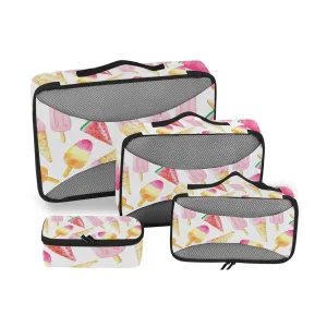 Seamless Watercolor Pink Yellow Red Fruit Ice cream Sticks 4 Set Packing Cubes, Travel Packing Organizers, 600D Oxford Cloth Toiletry Storage Bag, Luggage Mesh Bags for Accessories