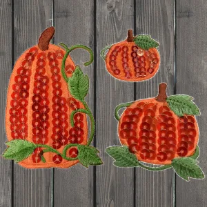 Sequin Pumpkin Embroidered Patch — 3-Pack — Iron On