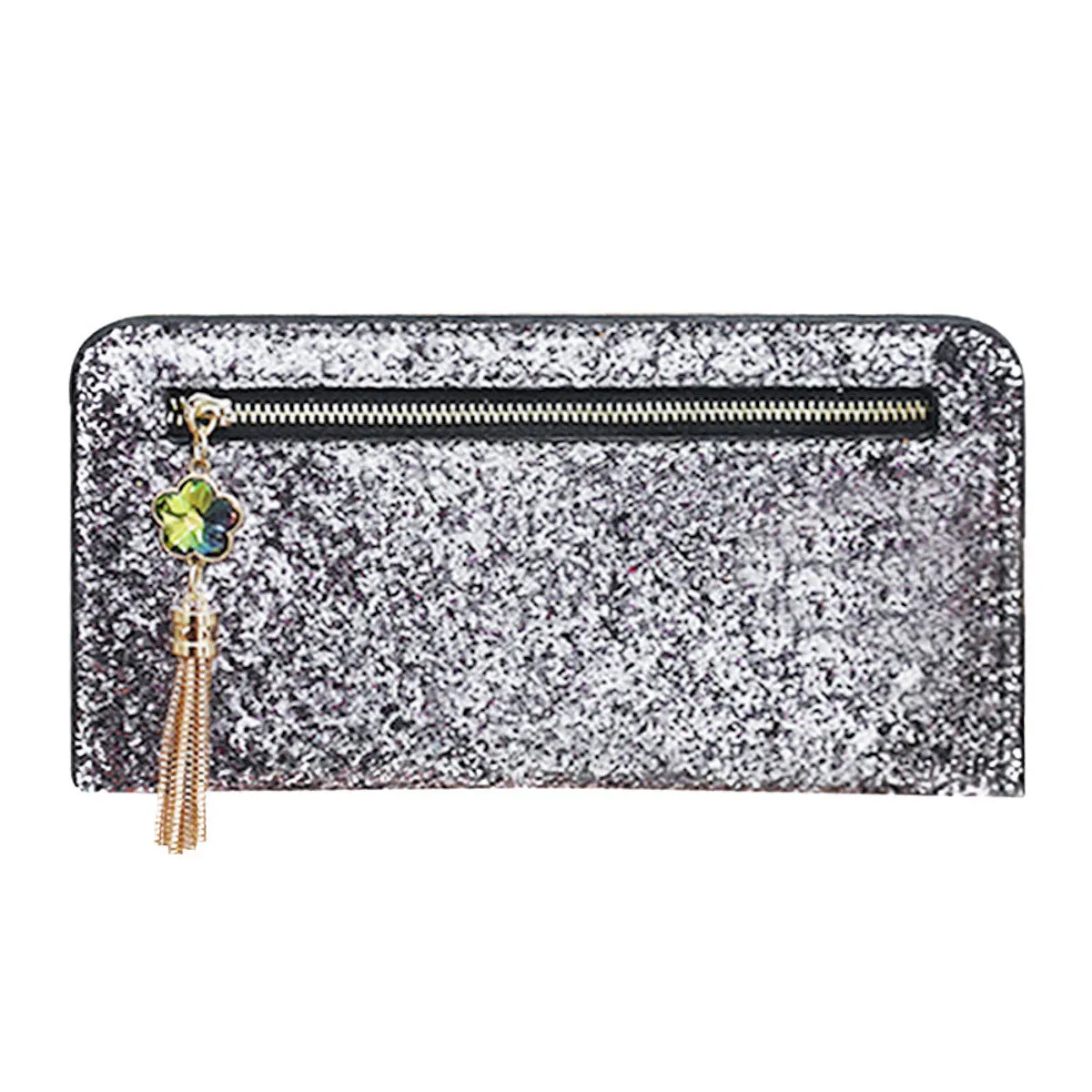 Sequined and Metal Tassel Clutch Bag