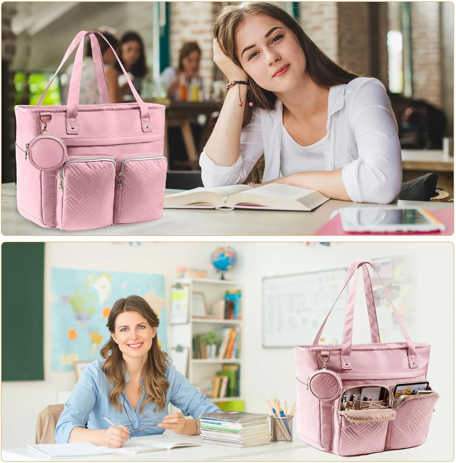 SFYBYHEART Teacher Tote Bags for Work Women, Large Teacher Bag with Laptop Compartment, Nursing Tote Bag, Utility Bag