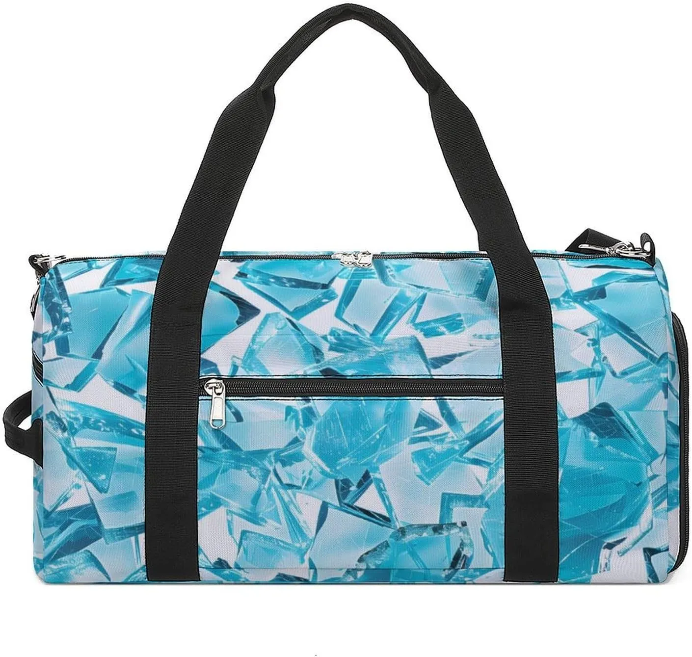 Shattered Cyan Glass Pieces Gym Sport Bag Travel Duffel Bags Tote with Shoe Compartment Water Resistant Pouch Unisex