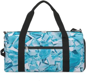 Shattered Cyan Glass Pieces Gym Sport Bag Travel Duffel Bags Tote with Shoe Compartment Water Resistant Pouch Unisex