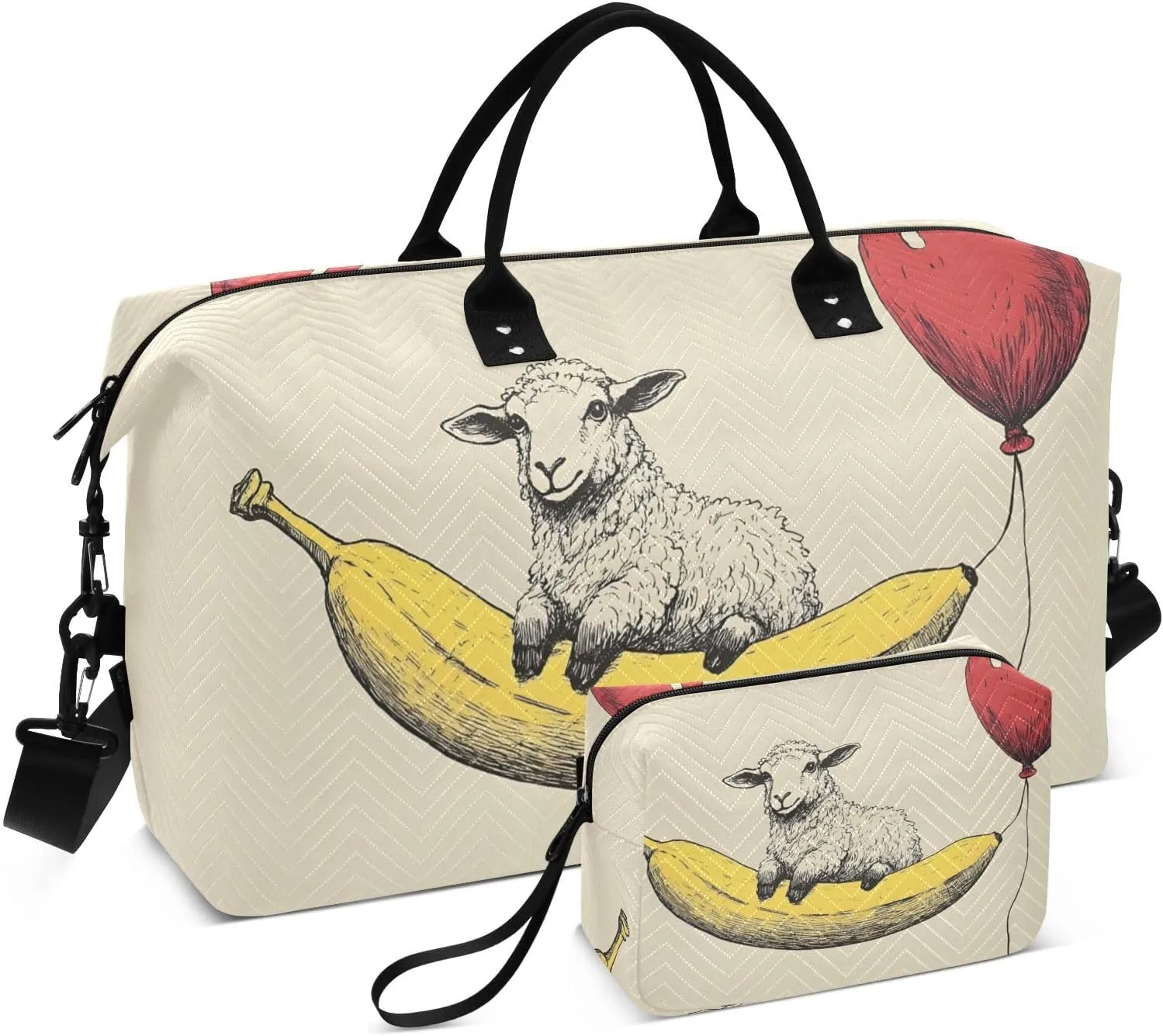 Sheep Banana Red Balloon Duffel Bag for Traveling, Gym Bags with Multiple Interior Pockets for Women Men Toiletry Purse Included 20.5”x 1.9” x 13.8”