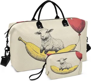 Sheep Banana Red Balloon Duffel Bag for Traveling, Gym Bags with Multiple Interior Pockets for Women Men Toiletry Purse Included 20.5”x 1.9” x 13.8”