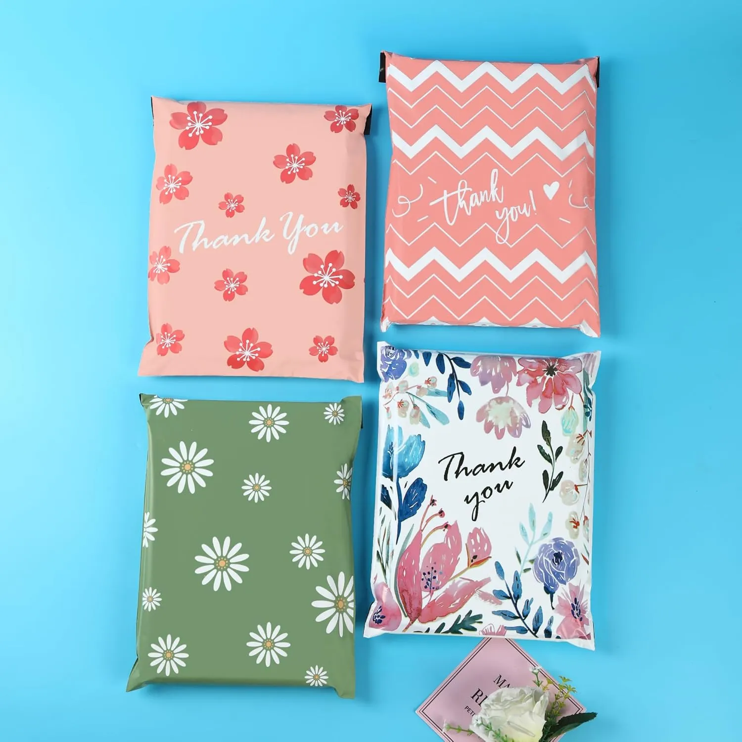 SHIPKEY 100 Pcs Poly Mailers, 10x13 Inches Shipping Bags with Self Sealing Strips, Ink Flower Mailing Bags for Boutique, Cosmetics, and Clothing