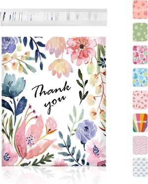 SHIPKEY 100 Pcs Poly Mailers, 10x13 Inches Shipping Bags with Self Sealing Strips, Ink Flower Mailing Bags for Boutique, Cosmetics, and Clothing