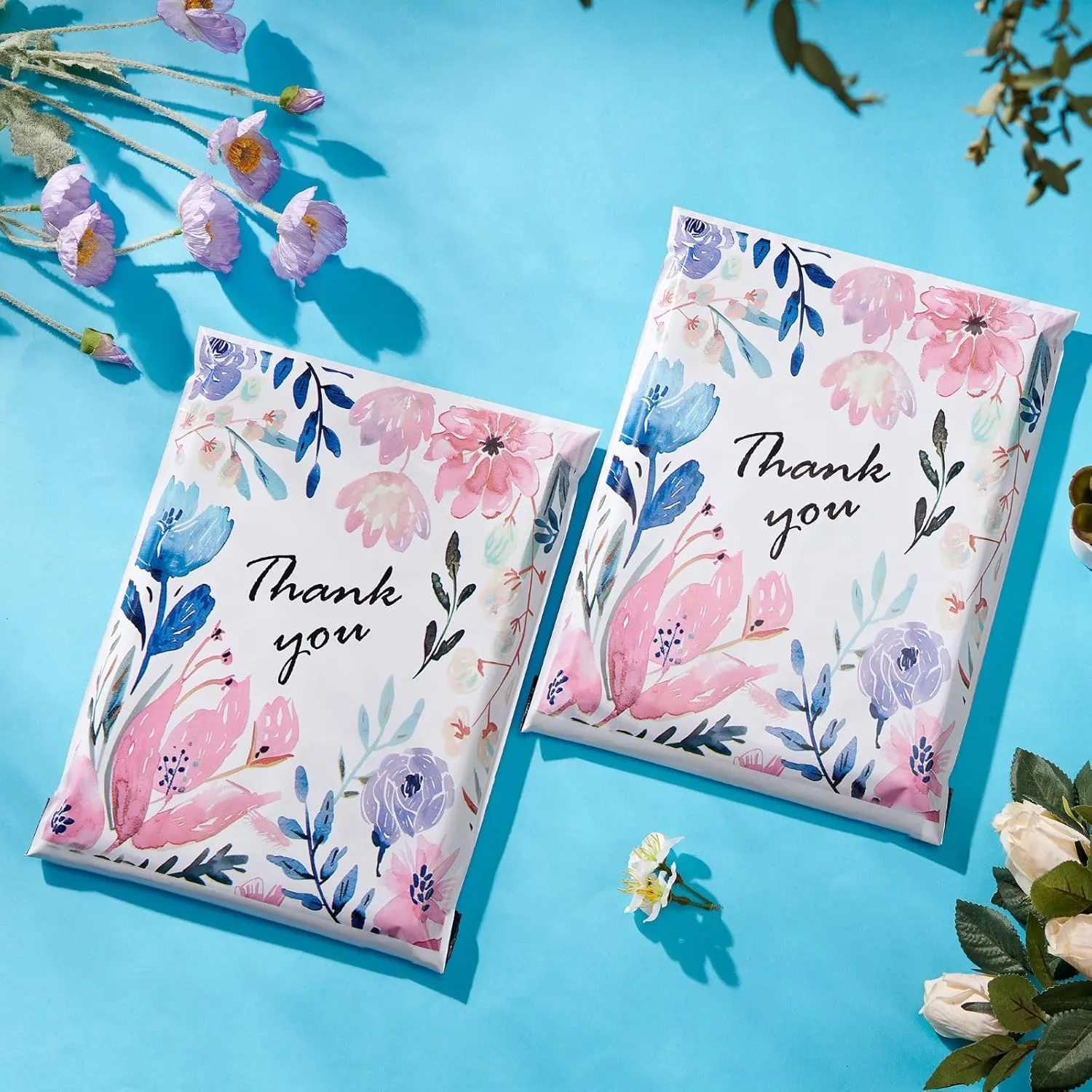 SHIPKEY 100 Pcs Poly Mailers, 10x13 Inches Shipping Bags with Self Sealing Strips, Ink Flower Mailing Bags for Boutique, Cosmetics, and Clothing