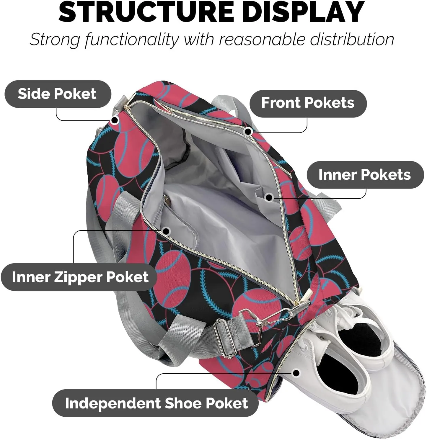 Shoe Bag Baseball Black Red Blue Travel Bags Duffel Bag Gym Dance Sport Perform Training for Teens Women Men