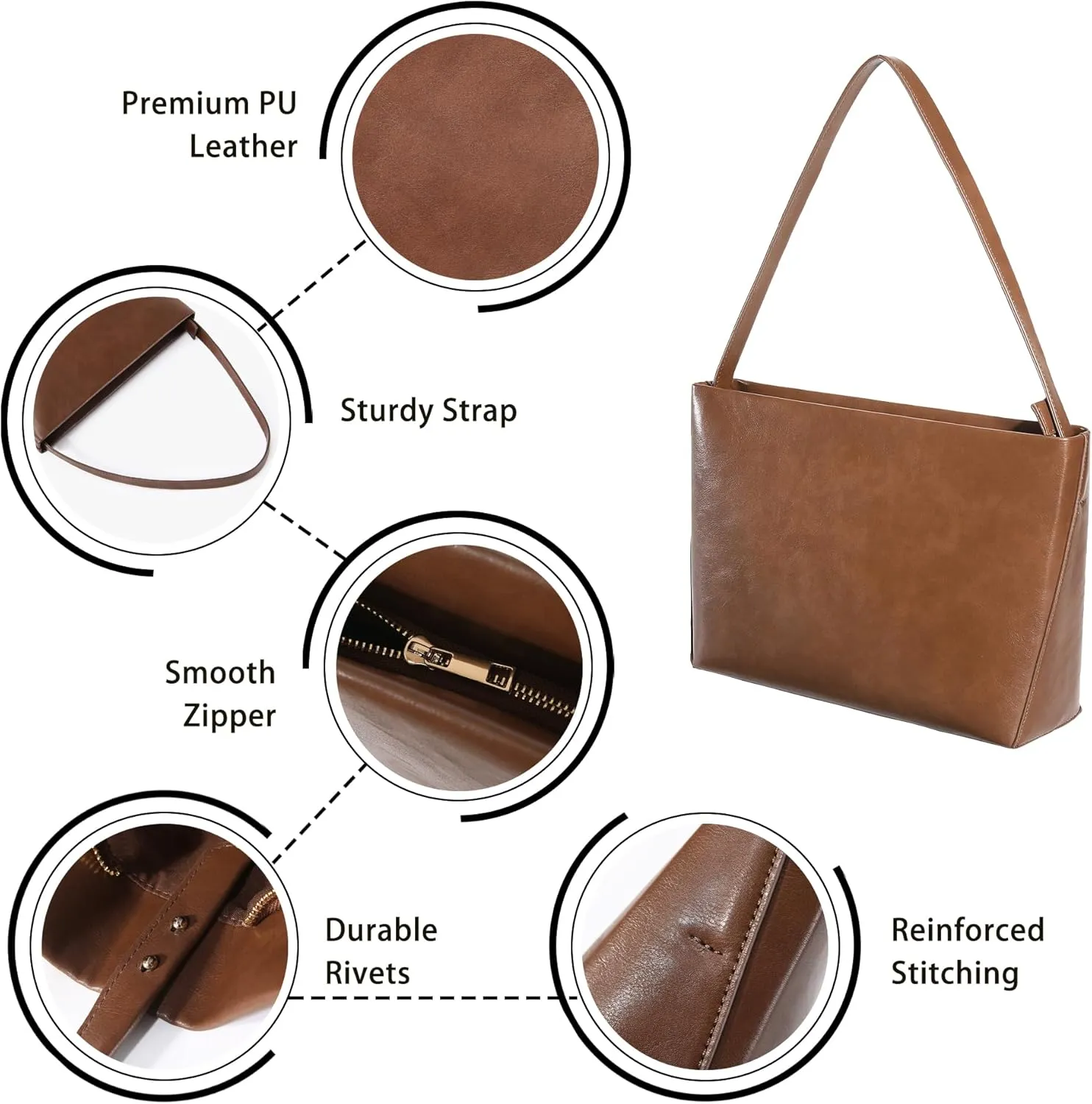 Shoulder Bags in Leather for Women Vintage Classic Elegance Zipped Medium Handbag Purse for All Occasions