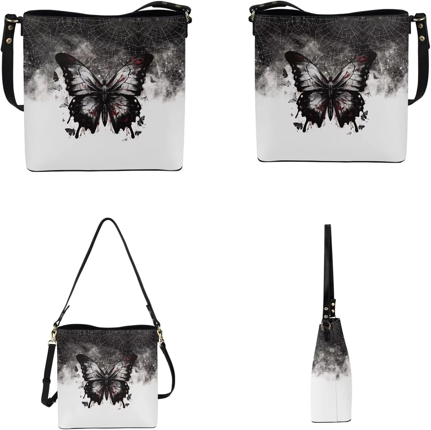 Shoulder Bags Set 2 Piece Bucket Bags Saddle Bags with Adjustable Shoulder Strap Wristlet Purses for Women