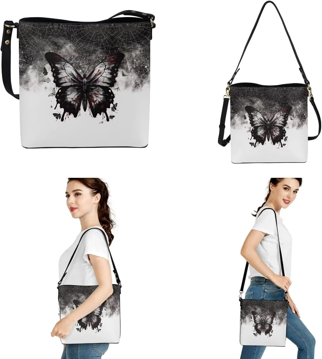 Shoulder Bags Set 2 Piece Bucket Bags Saddle Bags with Adjustable Shoulder Strap Wristlet Purses for Women