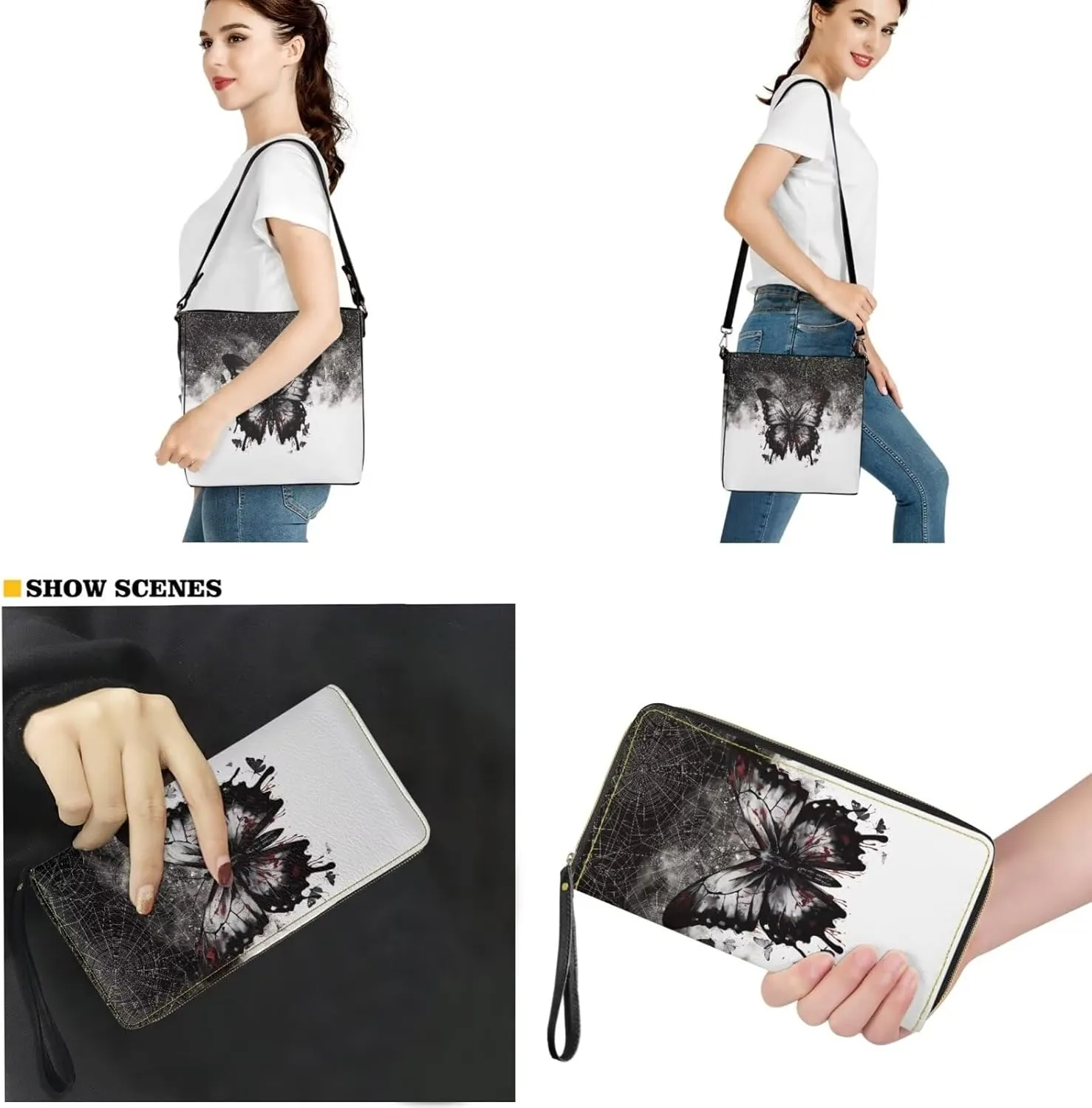 Shoulder Bags Set 2 Piece Bucket Bags Saddle Bags with Adjustable Shoulder Strap Wristlet Purses for Women