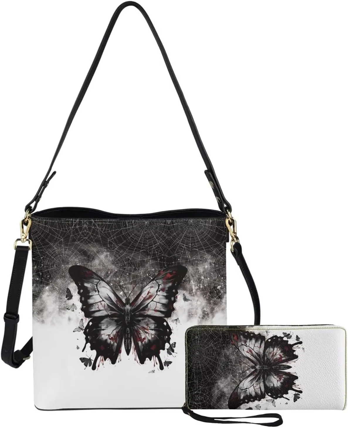 Shoulder Bags Set 2 Piece Bucket Bags Saddle Bags with Adjustable Shoulder Strap Wristlet Purses for Women