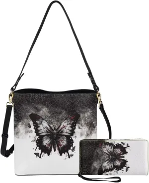 Shoulder Bags Set 2 Piece Bucket Bags Saddle Bags with Adjustable Shoulder Strap Wristlet Purses for Women