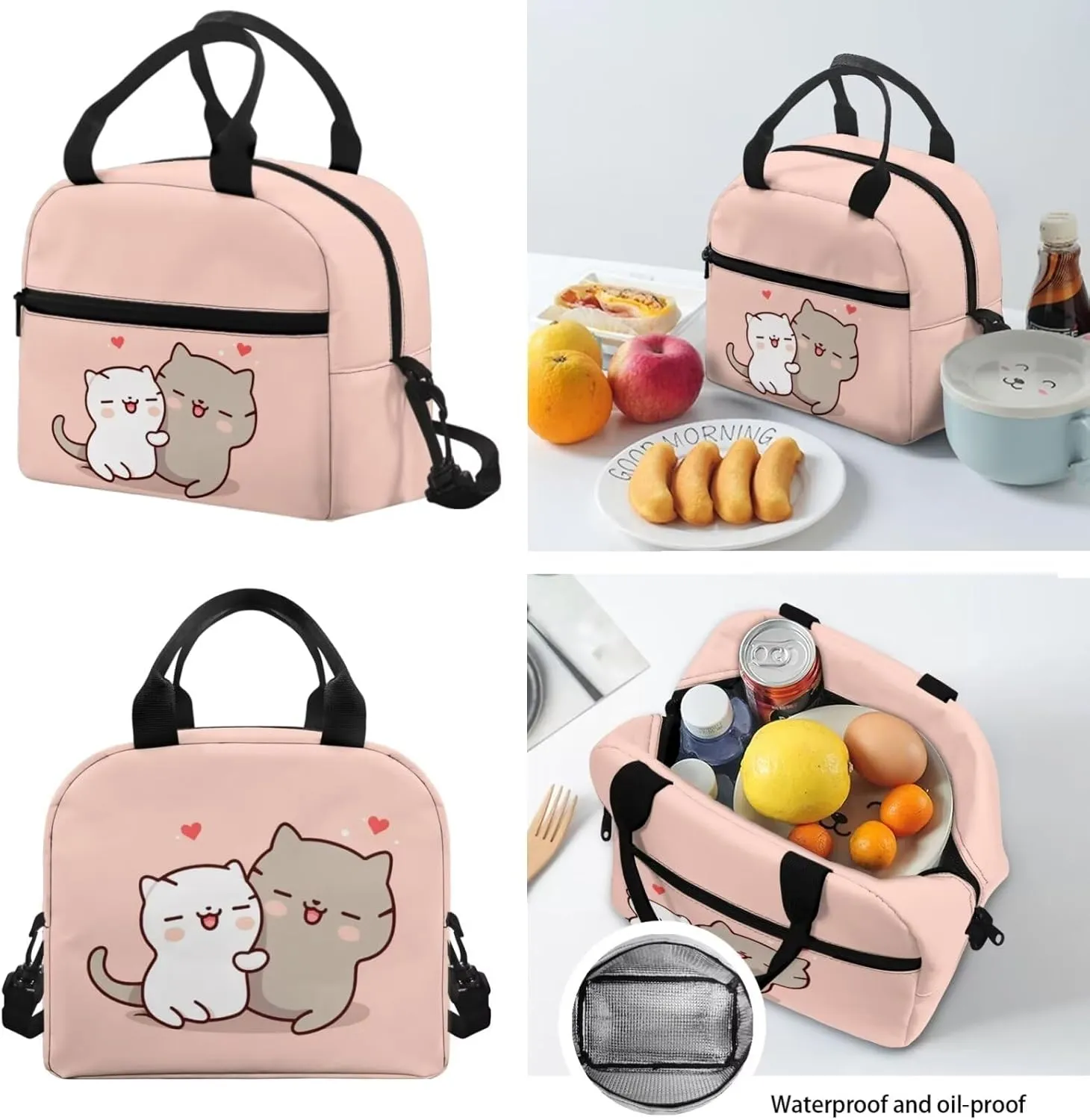 Showudesigns Cute Cat Backpack and Lunch Bag for Girls 6-8 8-12 Kids School Bag Elementary School Bookbag Kindergarten Students Back Pack Pencil Case Lunchbox Set 3 In 1 Casual Daypack Pink
