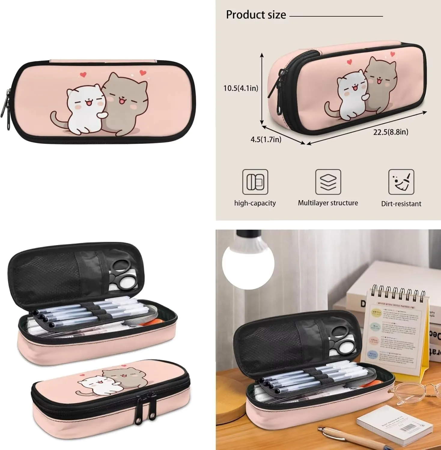 Showudesigns Cute Cat Backpack and Lunch Bag for Girls 6-8 8-12 Kids School Bag Elementary School Bookbag Kindergarten Students Back Pack Pencil Case Lunchbox Set 3 In 1 Casual Daypack Pink