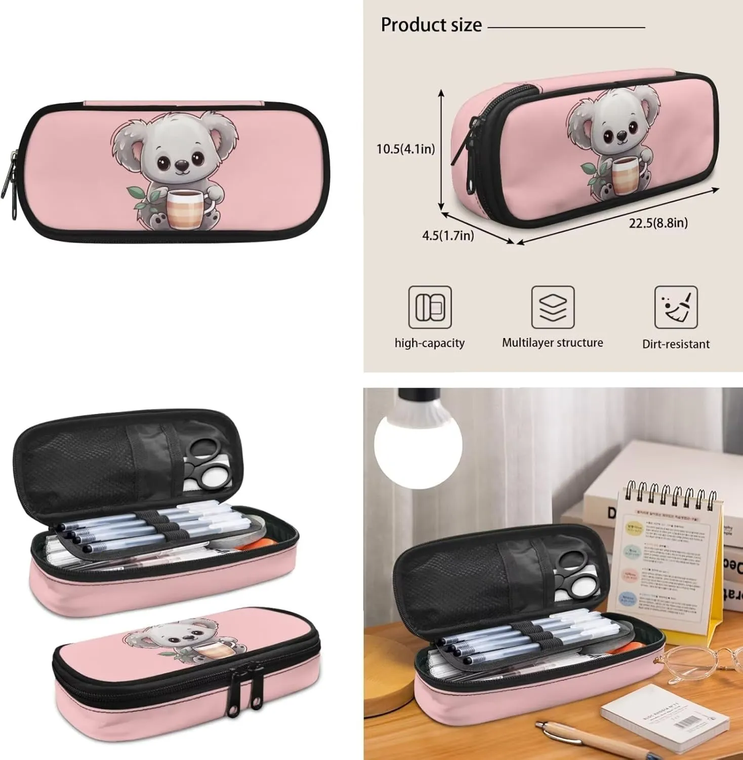 Showudesigns Cute Koala Backpack for Girls 6-8/8-12 Elementary School Bookbag With Lunch Box Pencil Case Set 3 In 1 Preschool Kindergarten School Book Bag 3Rd 4Th 5Th 6Th Grade Students Schoolbags
