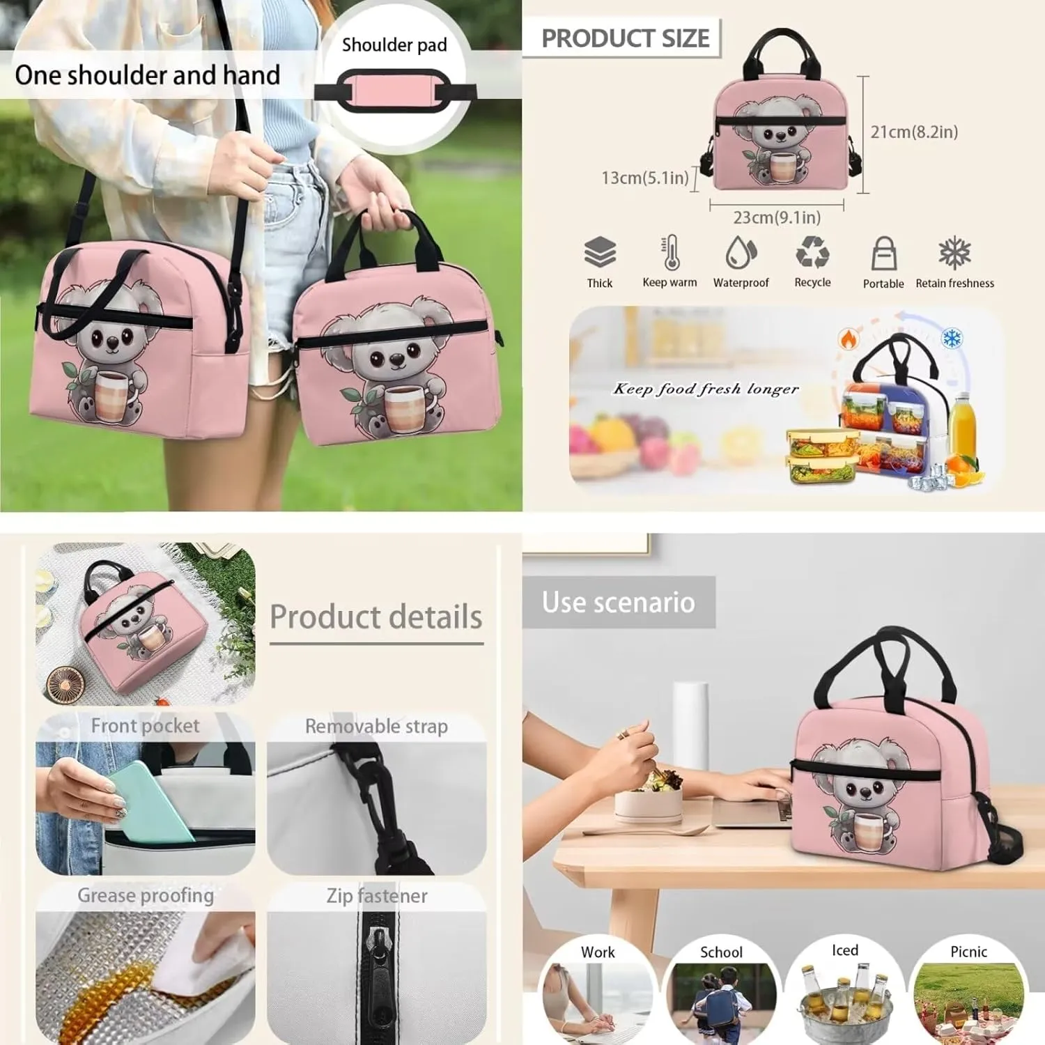 Showudesigns Cute Koala Backpack for Girls 6-8/8-12 Elementary School Bookbag With Lunch Box Pencil Case Set 3 In 1 Preschool Kindergarten School Book Bag 3Rd 4Th 5Th 6Th Grade Students Schoolbags