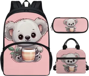 Showudesigns Cute Koala Backpack for Girls 6-8/8-12 Elementary School Bookbag With Lunch Box Pencil Case Set 3 In 1 Preschool Kindergarten School Book Bag 3Rd 4Th 5Th 6Th Grade Students Schoolbags