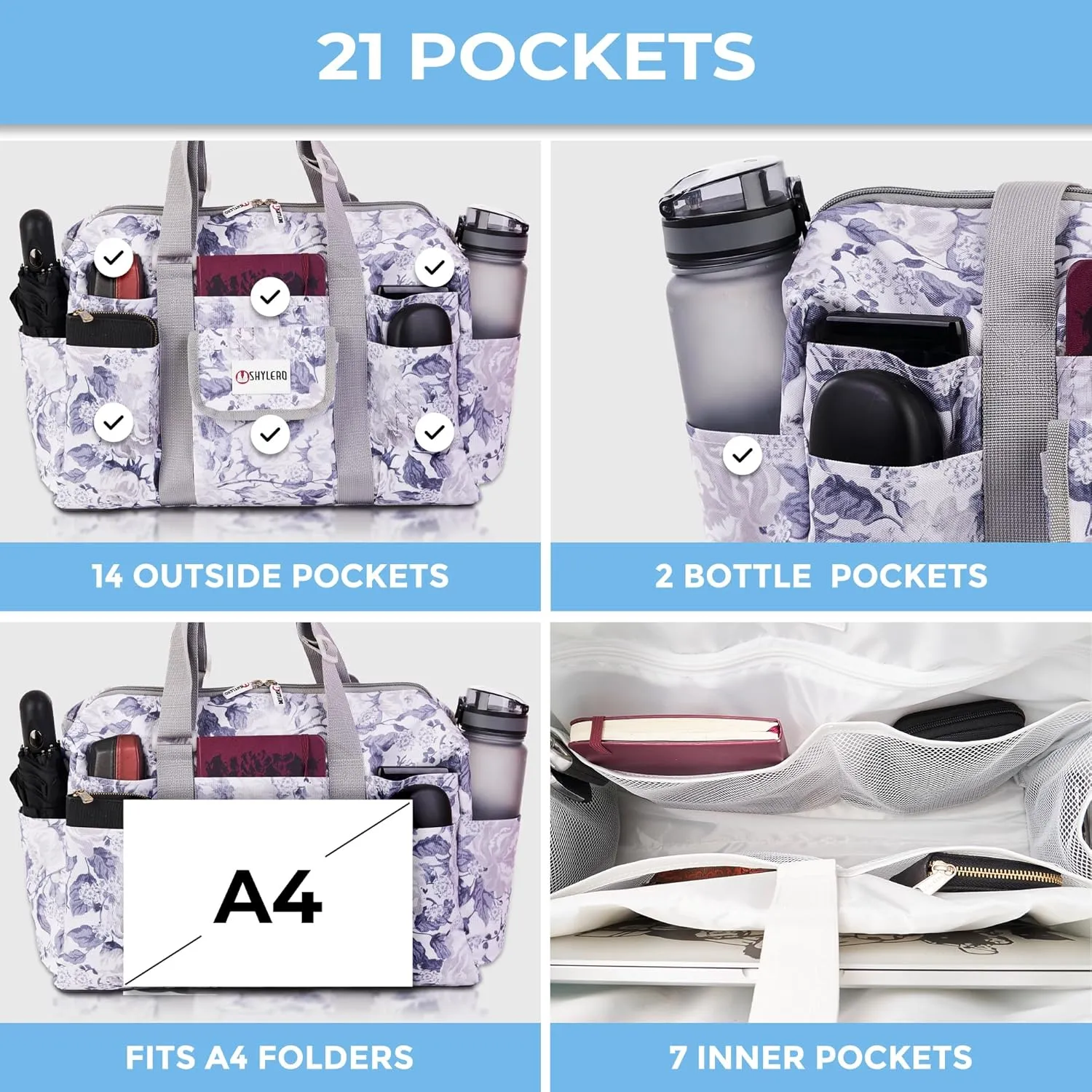 SHYLERO Nurse Bag with 21 Pockets - Big, Waterproof Medical Utility Tote for Daily Use